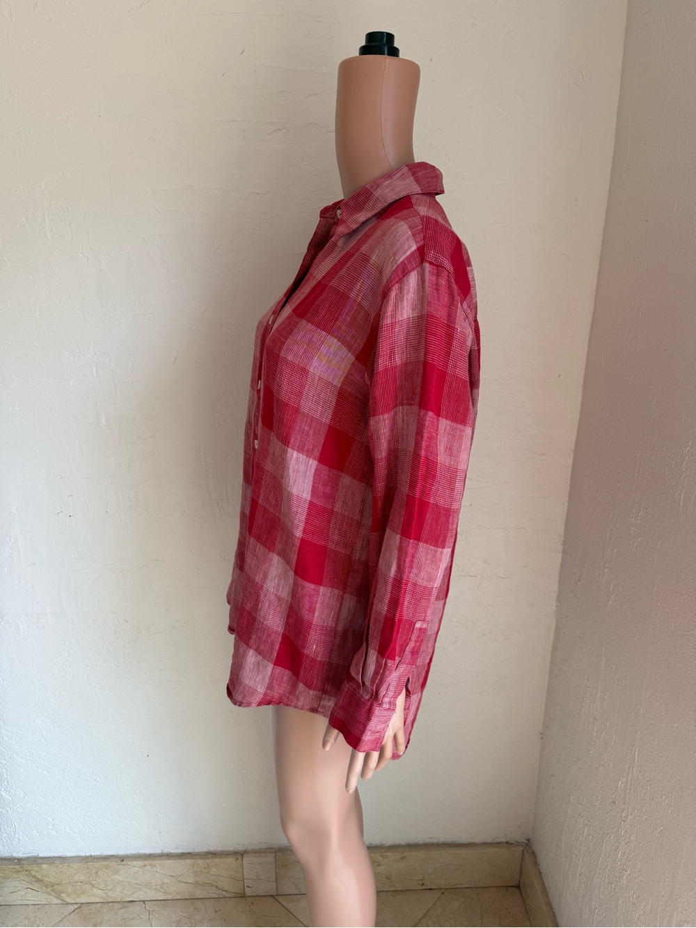 Liz Claiborne Liz Sport Y2K 100% Linen Red Check Button-Up Shirt Women’s Size M - Picture 3 of 16